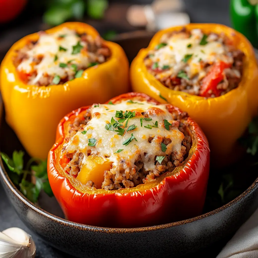 Get ready to enjoy a comforting classic with these Stuffed Peppers! Made with tender bell peppers, savory ground beef, fluffy rice, and zesty tomatoes, this dish is a family favorite. Perfect for weeknight dinners or meal prep, these flavorful stuffed peppers are sure to impress. Save this recipe for a delicious and satisfying meal anytime!