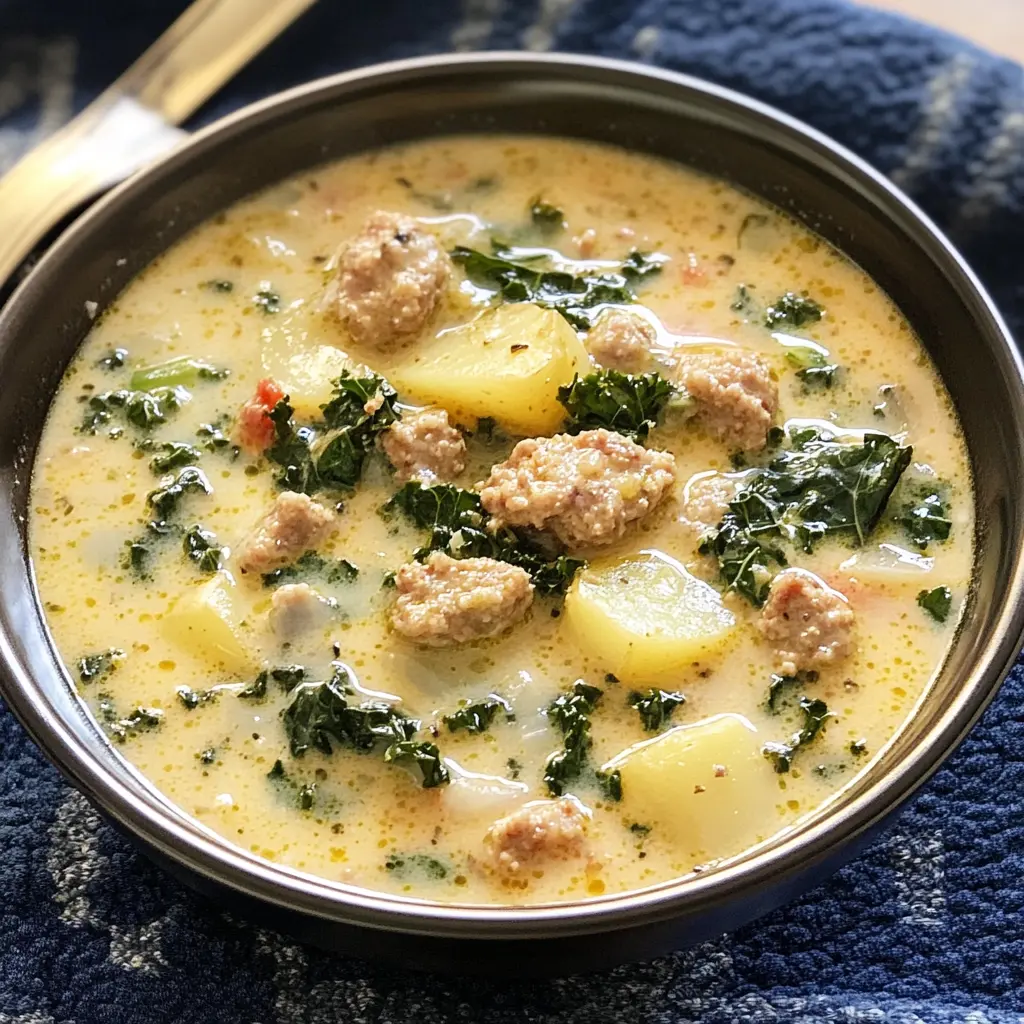 Warm up with this comforting Creamy Potato Sausage Kale Soup! Packed with hearty potatoes, savory sausage, and vibrant kale, this easy recipe is perfect for chilly evenings. It's a wholesome meal that your family will love. Save this pin for a delicious dinner idea any night of the week! Perfect for cozy gatherings or a quick weeknight meal.