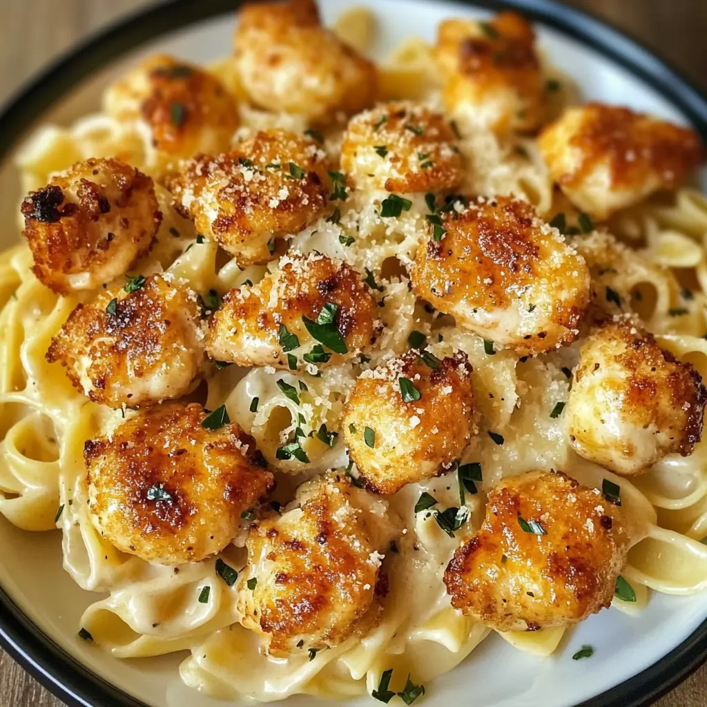 Get ready for a delightful dinner! These Garlic Butter Chicken Bites are perfectly paired with creamy parmesan pasta that's rich and comforting. With tender chicken coated in garlic butter and served over luscious noodles, this meal is sure to impress. Save this recipe for your next family gathering or cozy night in!