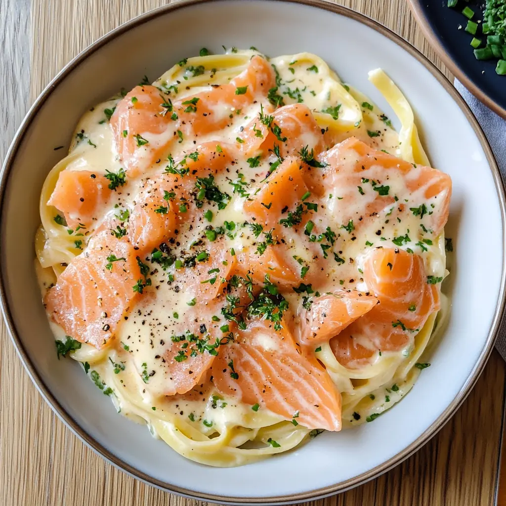 Creamy Smoked Salmon Carbonara that’s quick and easy! This indulgent dish combines rich flavors of smoked salmon and creamy sauce with a hint of garlic and parmesan. Perfect for a cozy dinner or when entertaining guests. Save this recipe for a delightful twist on a classic pasta dish that’s sure to impress everyone at your table!