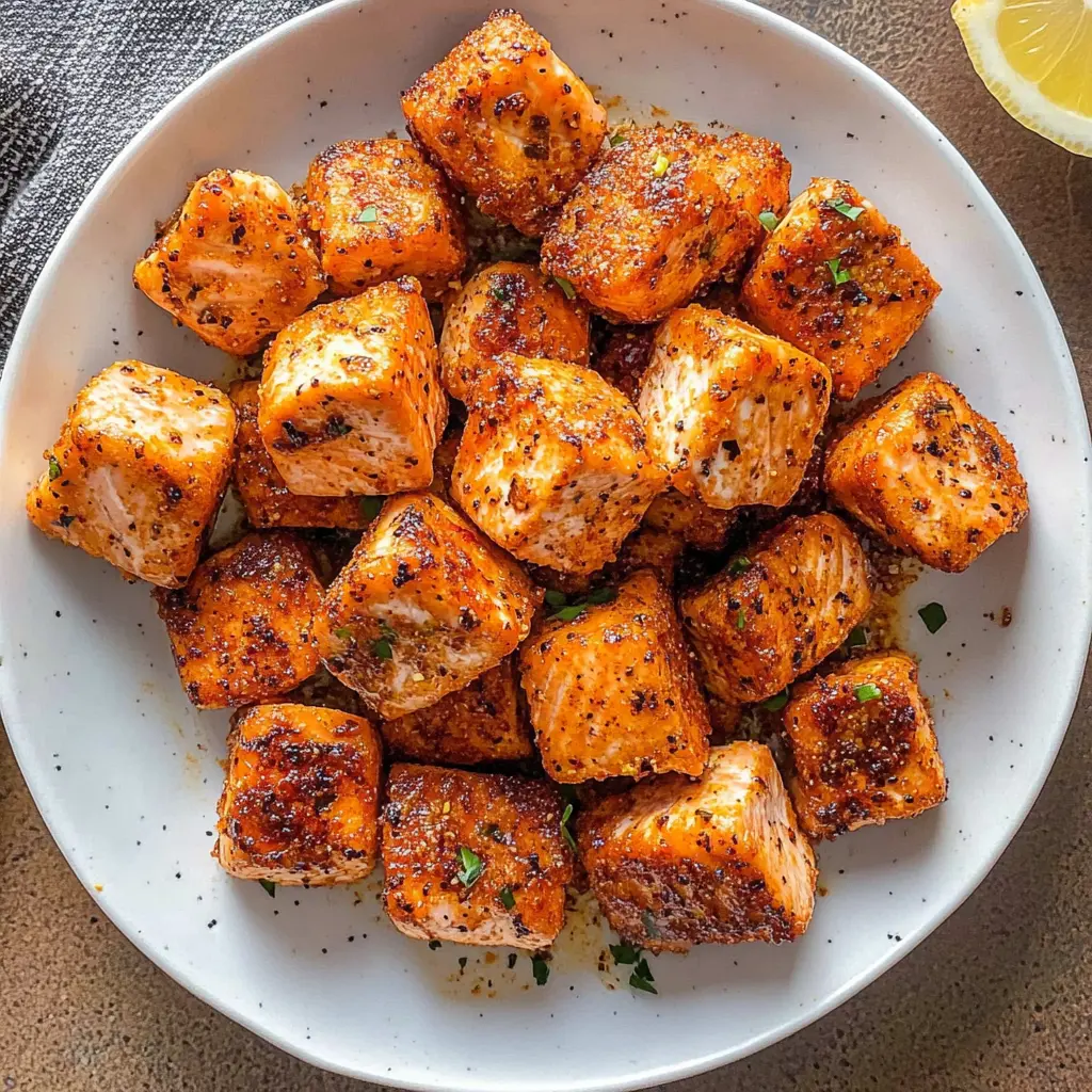 Looking for a quick and delicious seafood treat? These Spicy Cajun Air Fryer Salmon Bites are bursting with flavor! With a perfect blend of Cajun spices and crispy texture, they make a great appetizer or snack. Ready in just minutes, they're perfect for game day or a cozy dinner at home. Save this tasty recipe to enjoy anytime!