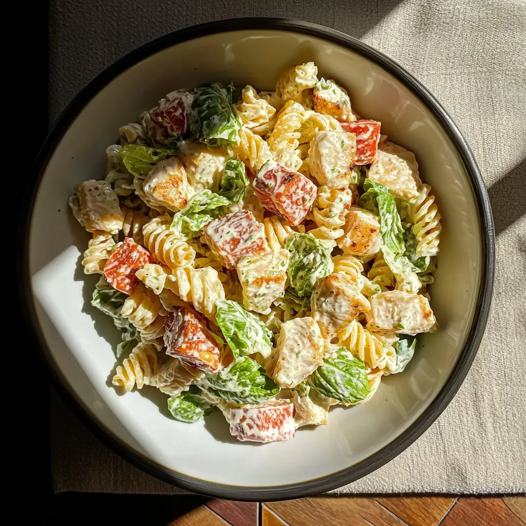 This Chicken Caesar Pasta Salad combines tender pasta, juicy chicken, and crunchy romaine in a creamy Caesar dressing. Perfect for meal prep or a quick weeknight dinner, this dish is full of flavor and textures. Save it now for your next barbecue or picnic! Enjoy a fresh twist on a classic favorite!