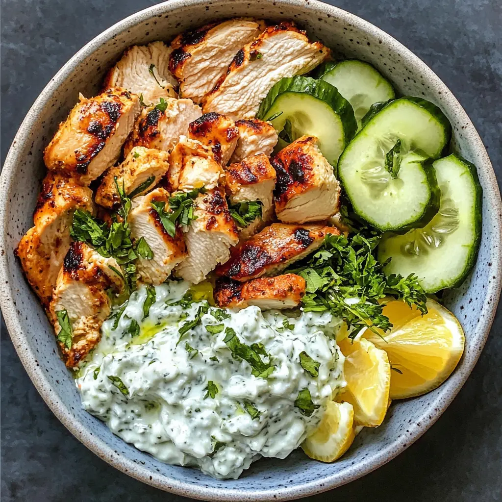 These Chicken Tzatziki Bowls are the perfect blend of juicy chicken and refreshing tzatziki sauce! Loaded with crunchy veggies and served over fluffy rice, this meal is not just delicious but also healthy. Ideal for quick weeknight dinners or meal prep. Save this recipe to bring Mediterranean flavors to your table anytime!