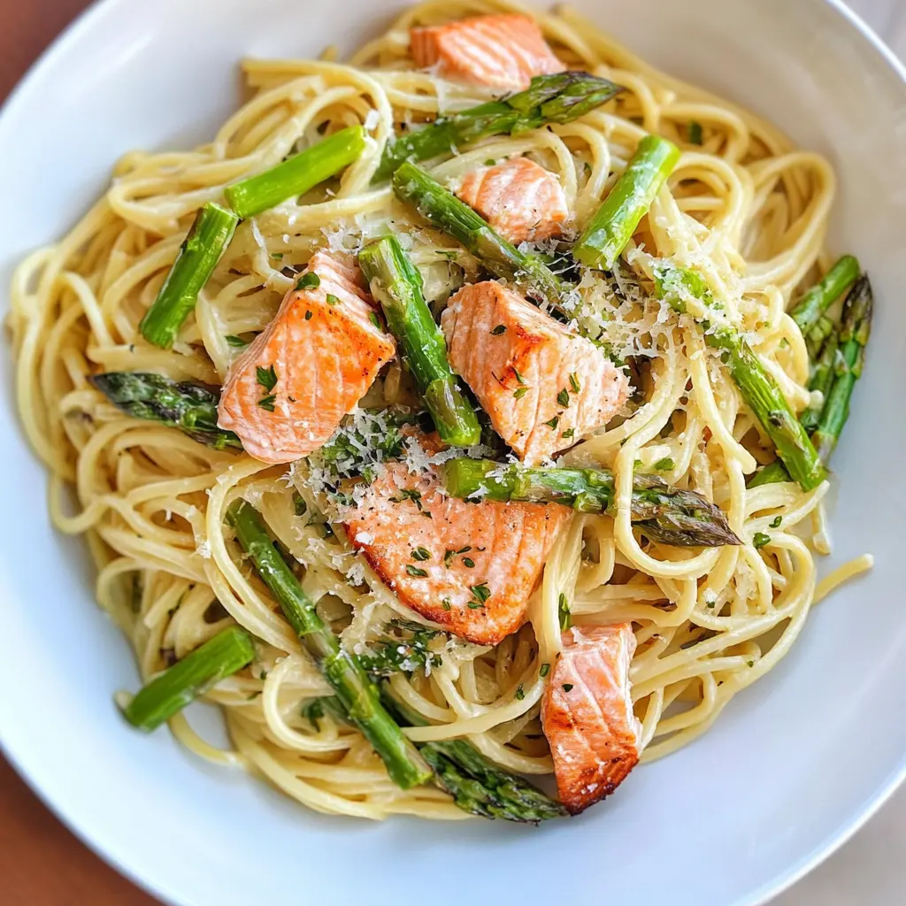 Treat yourself to a quick and delightful meal with this creamy salmon and asparagus pasta! Featuring perfectly tender salmon and vibrant asparagus in a rich, buttery sauce, this dish is both comforting and elegant. Perfect for a weeknight dinner or a special occasion! Don't forget to save this recipe for your next cooking adventure!