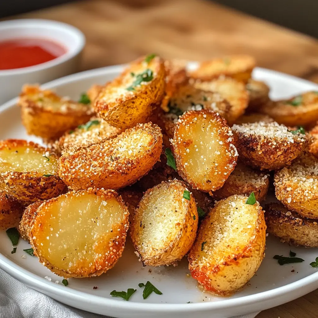 Transform your dinner with these Crispy Garlic Parmesan Crusted Potatoes! Perfectly seasoned with garlic and topped with a cheesy, crunchy layer, these potatoes are a delightful side dish that everyone will love. Great for family meals or gatherings! Don’t forget to save this recipe for your next cookout or holiday feast!