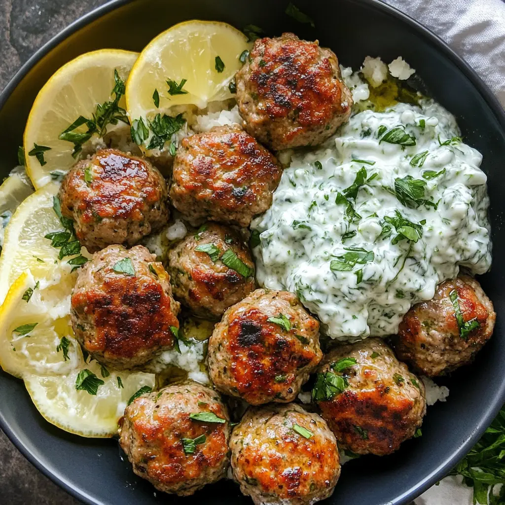 Bring a taste of Greece to your kitchen with these flavorful Greek Turkey Meatballs! Packed with herbs and spices, they're perfectly paired with a refreshing tzatziki sauce made from creamy yogurt, cucumbers, and garlic. Save this delightful recipe for a cozy dinner or a casual get-together. Your family and friends will love these tender, juicy meatballs!