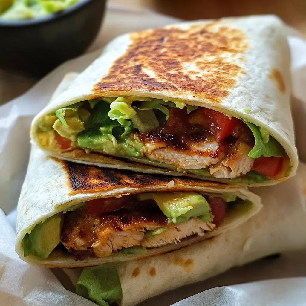 Looking for a tasty and healthy meal? This Grilled Chicken Avocado Wrap is packed with juicy chicken, creamy avocado, and fresh veggies, all wrapped in a soft tortilla. Perfect for lunch or a quick dinner! Save this recipe for your next meal prep or picnic, and enjoy a burst of flavors in every bite.