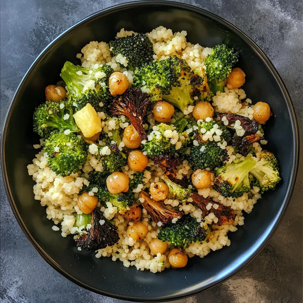 Brighten up your meal with this Lemon Couscous with Roasted Broccoli and Chickpeas! This recipe features zesty lemon flavor paired with crunchy broccoli and protein-packed chickpeas, making it a wholesome dish perfect for lunch or dinner. Save this pin for a quick and healthy meal idea that everyone will love!