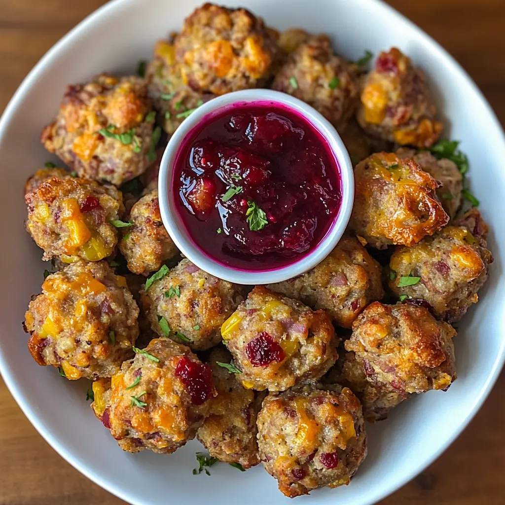 Looking for a delightful appetizer? These Sausage Stuffing Bites with a tangy Cranberry Dipping Sauce are perfect for your next gathering! Savory sausage mixed with fluffy stuffing brings a burst of flavor, and the cranberry sauce adds a sweet touch. Save this recipe to wow your guests at holiday parties and family dinners!