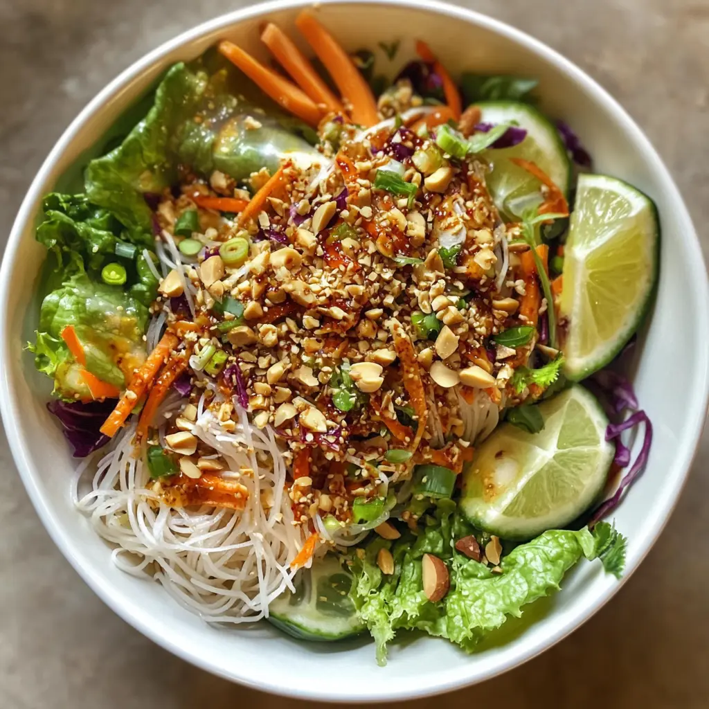 Looking for a fresh and vibrant dish? This Spring Roll Salad with Peanut Dressing is packed with colorful veggies, rice noodles, and a creamy peanut dressing that ties it all together. Perfect for lunch or a light dinner, this recipe is a feast for the senses. Save this pin so you can enjoy this delightful salad any time you want to brighten up your meal!