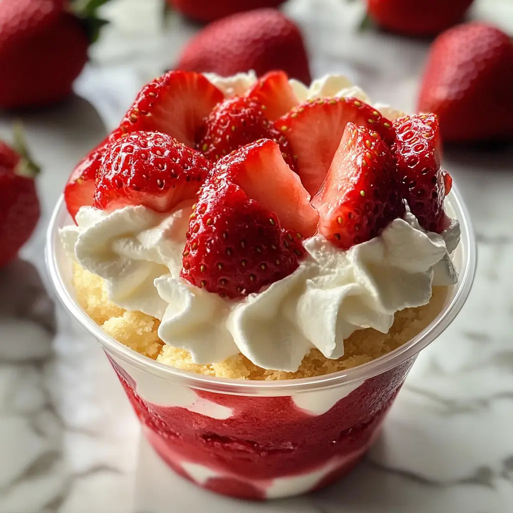 Satisfy your sweet tooth with this delightful Strawberry Shortcake in a Cup! Perfectly layered with fresh strawberries, fluffy whipped cream, and soft cake, it's a treat that's easy to make and enjoy. Ideal for picnics, parties, or just a cozy night in. Save this recipe now for your next sweet craving!