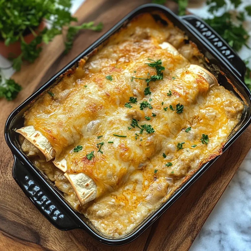 Creamy and cheesy, these White Chicken Enchiladas are a dinner delight! Packed with tender chicken, smothered in a rich white sauce, and topped with melted cheese, they're sure to please everyone at the table. Perfect for family nights or casual gatherings. Save this recipe and make your next meal a hit!