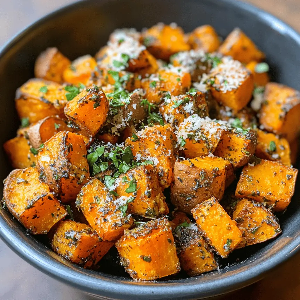These Savory Sweet Potatoes topped with parmesan and fresh herbs will brighten up any meal! With their tender texture and flavorful crust, they’re perfect as a side dish for family dinners or holiday feasts. Don’t forget to save this recipe for a delicious addition to your next gathering!